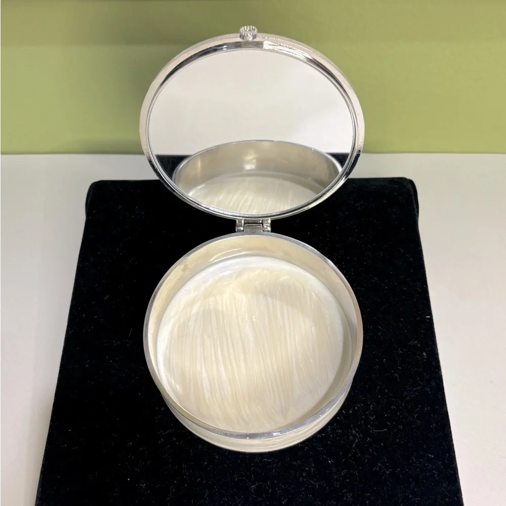 Enamel Rhinestone Jewelry Box Cream Silver